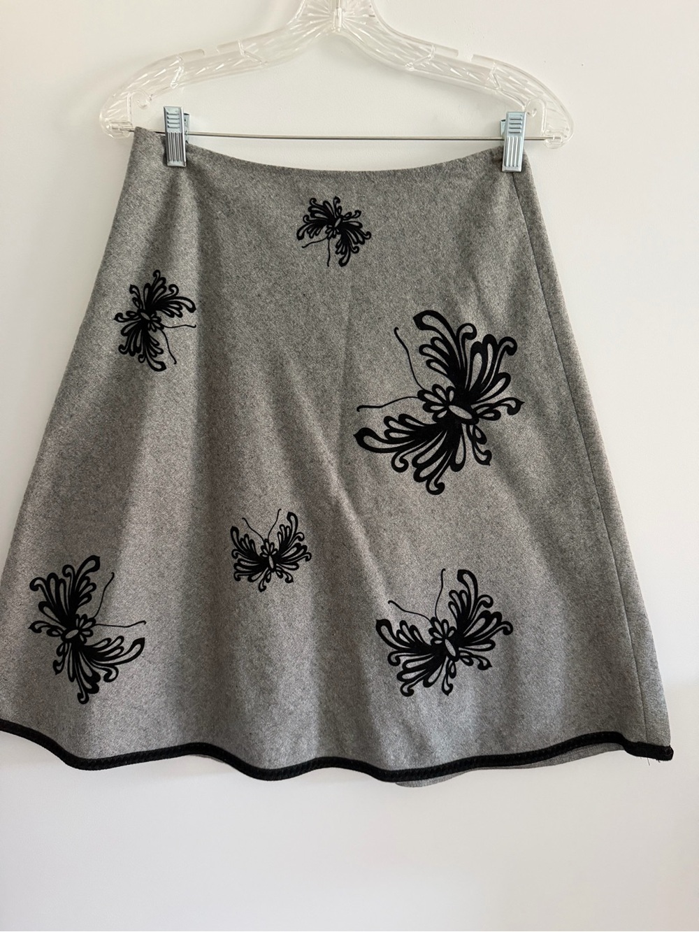 Bose Gray A-Line Skirt with Black Floral Accents